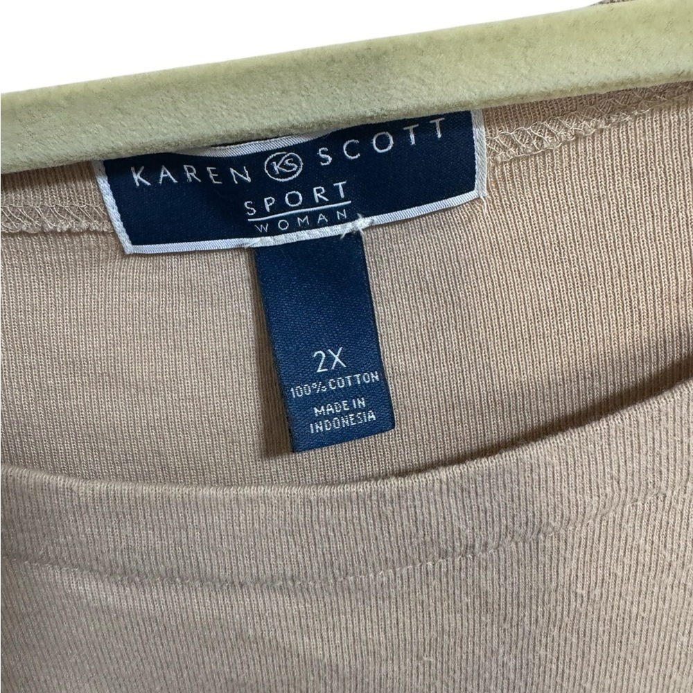 Karen Scott Cream and Blue Boxy Short Sleeve T-Shirt - Picture 2 of 4